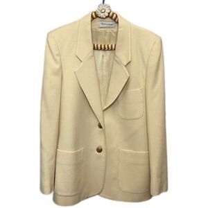 Evan Picone Vintage Ivory Button Up Wool Blazer with Brass Buttons